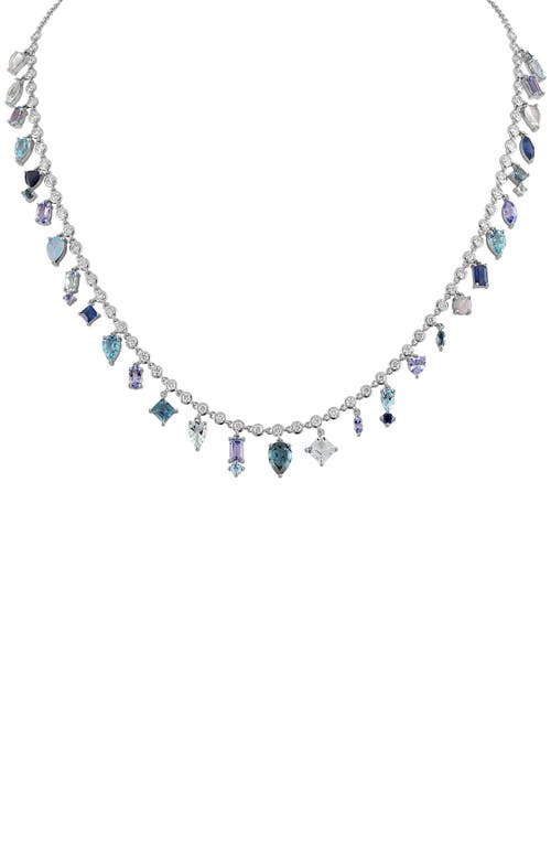 Shades of Blue Diamond & Blue Sapphire Collar Necklace in 14K White Gold