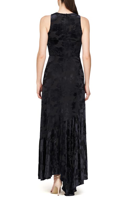 Shop Js Collections Natalia Floral Asymmetric Ruffle Gown In Black