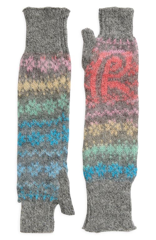 Paolina Russo Candy Mohair & Alpaca Blend Fingerless Gloves in Candy Rainbow /Grey 