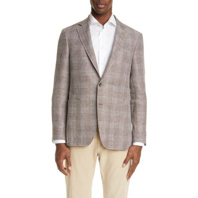 Canali Classic Fit Plaid Linen & Wool Sport Coat, 0 US / 5 R - Grey