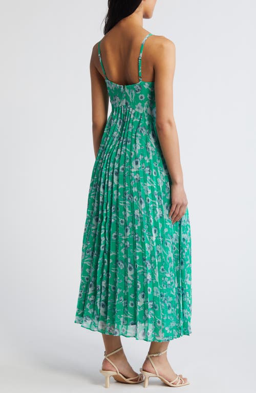 Shop Chelsea28 Floral Pleated Sundress In Green- Blue Stylized Floral