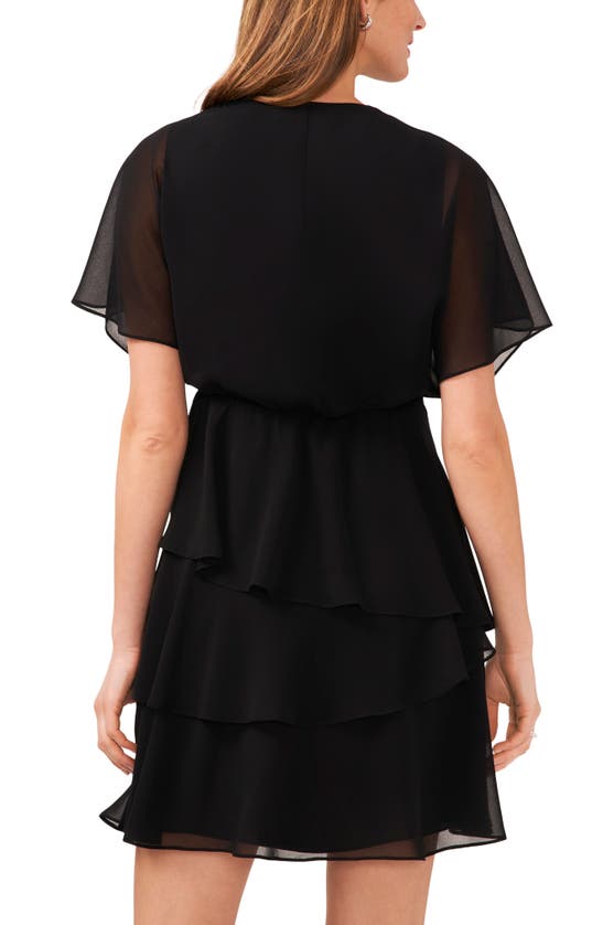 Shop Halogen (r) Flutter Sleeve Tiered Ruffle Chiffon Dress In Rich Black