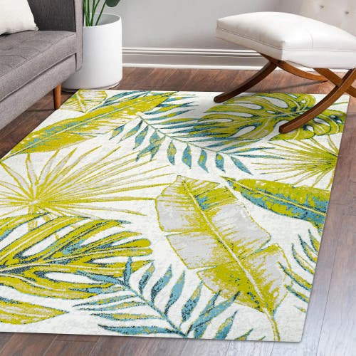 Jonathan Y Monstera Tropical Leaves Area Rug In Ivory/green