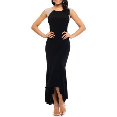 Plus Size Xscape Caviar Bead High/low Gown, Black