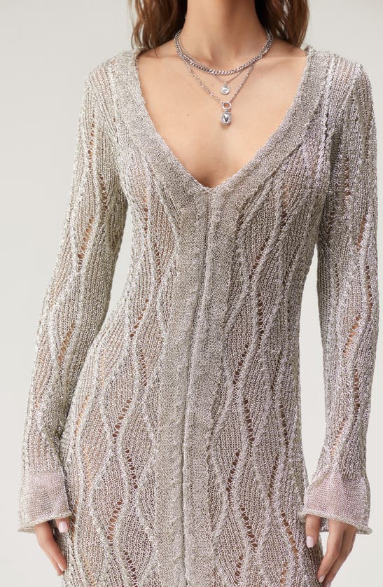 Shop Nasty Gal Metallic Open Stitch Long Sleeve Sweater Dress In Silver