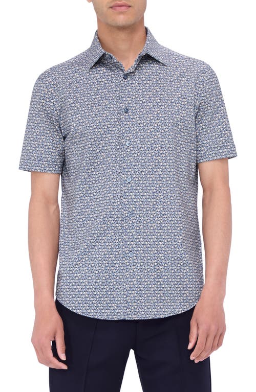 Shop Bugatchi Miles Ooohcotton® Abstract Print Short Sleeve Button-up Shirt In Dusty Blue