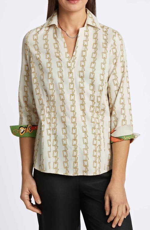 Shop Foxcroft Taylor Chain Stripe Cotton Button-up Shirt In Ivory Multi