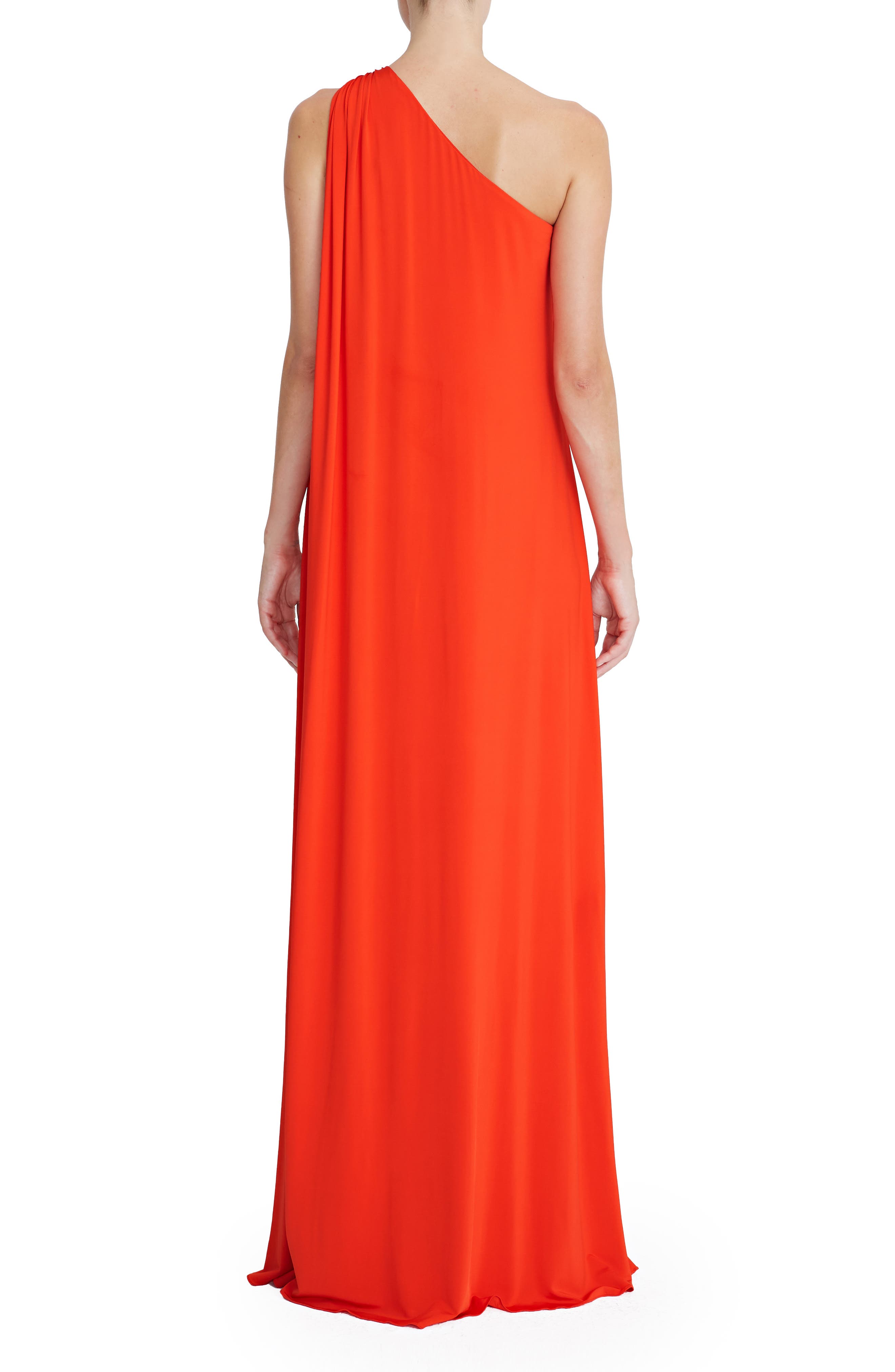 Halston Synthetic Elyce One-shoulder Draped Stretch-jersey Gown in Red Womens Clothing Dresses Formal dresses and evening gowns 