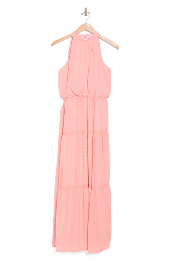 Julia Jordan Mock Neck Three Tier Maxi Dress In Pink