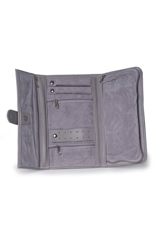 Bey-berk Hayley Faux Leather Jewelry Clutch In Gray