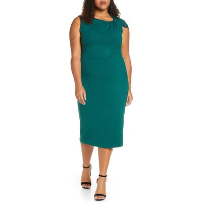 Plus Size Eloquii Twisted Shoulder Sheath Dress, Green