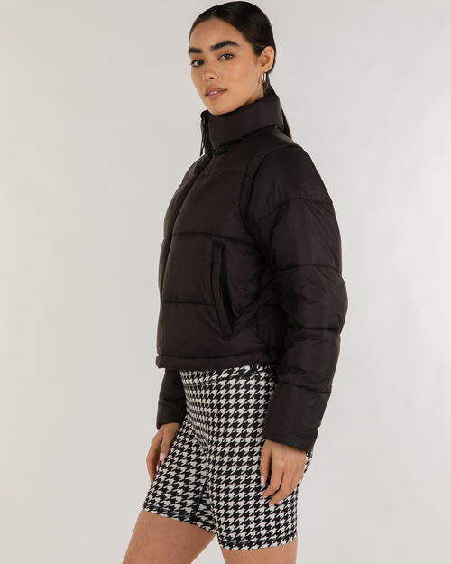 Shop Rebody Active On The Go Puffer Convertible Jacket Vest In Black