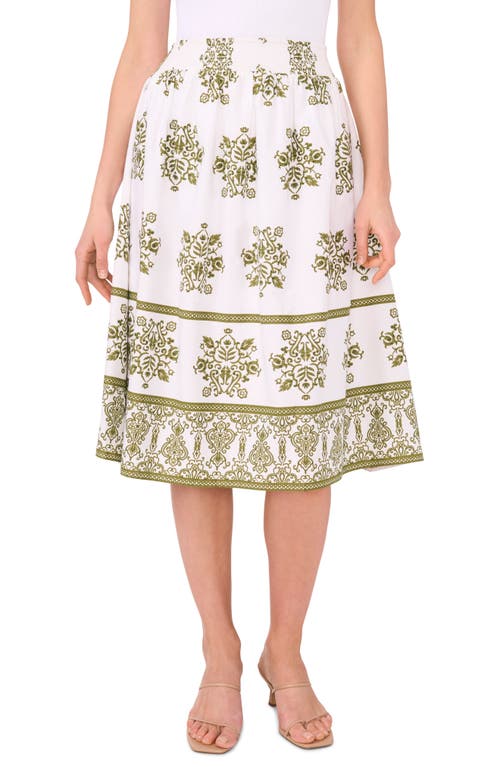 halogen(r) Embroidery Print Midi Skirt in White/Olive Branch