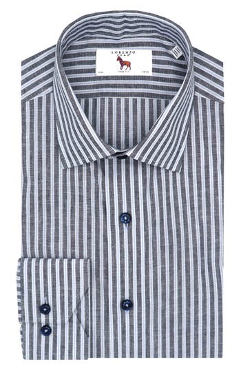 Shop Lorenzo Uomo Trim Fit Stripe Dress Shirt In Navy/light Blue