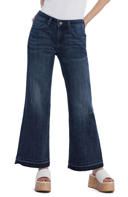HINT OF BLU Ruby Release Hem Relaxed Flare Leg Jeans Deep Blue at Nordstrom,