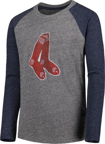 Outerstuff Youth Heather Charcoal/Heather Navy Boston Red Sox Cooperstown  Collection Raglan Tri-Blend Long Sleeve T-Shirt