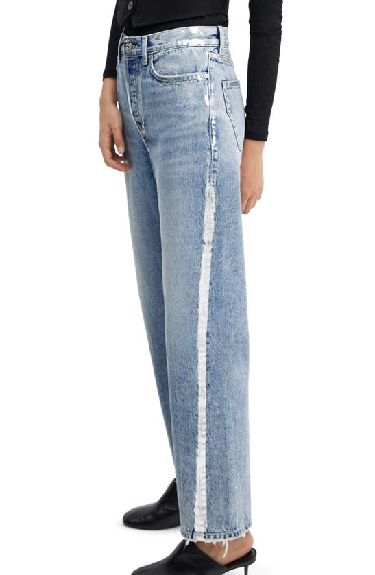 Shop Mango Metallic Foil Forward Seam Straight Leg Jeans In Silver