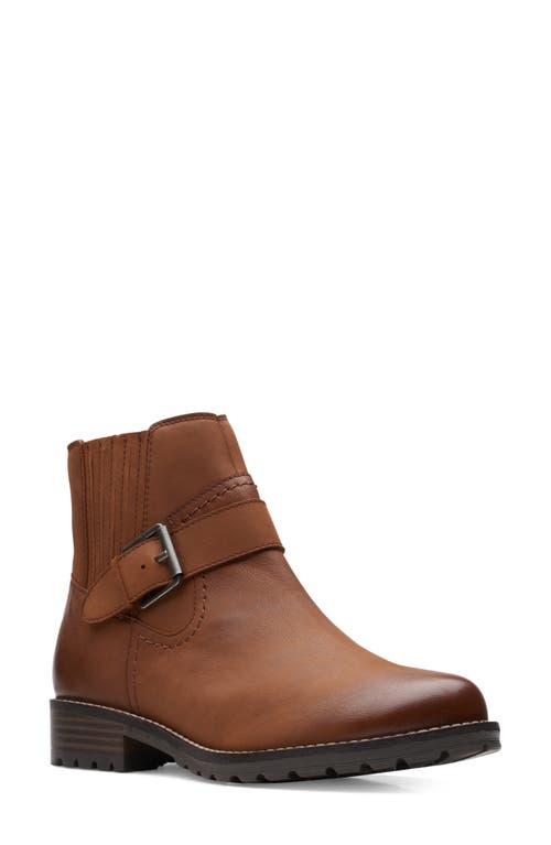 Clarks(r) Clarkwell Leather Bootie in Dark Tan Leather