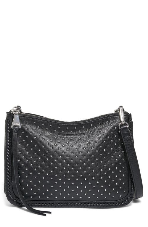 Famous Double Zip Leather Crossbody Bag in Black W Micro Studs