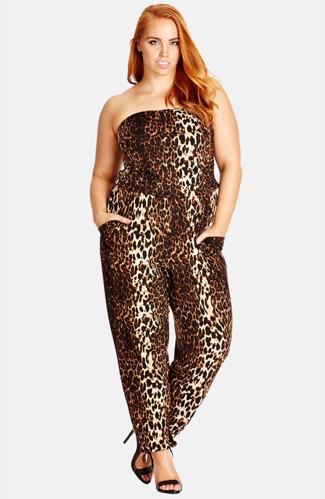 strapless leopard print jumpsuit