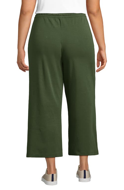 Shop Lands' End Plus Size Sport Knit Elastic Waist Wide Leg Crop Pants In Estate Green