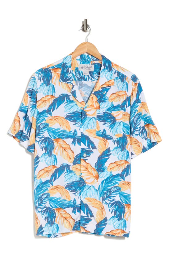 Original Penguin Mens Graphic Crewneck T Shirt Printed Camp Shirt Volley Shorts In Vallarta Blue