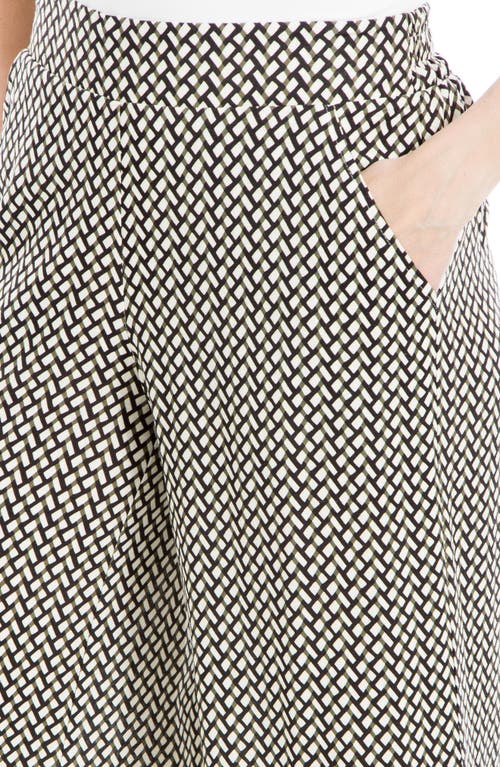 Max Studio Wide Leg Pull-on Crop Pants In Cream/diamond Ladders