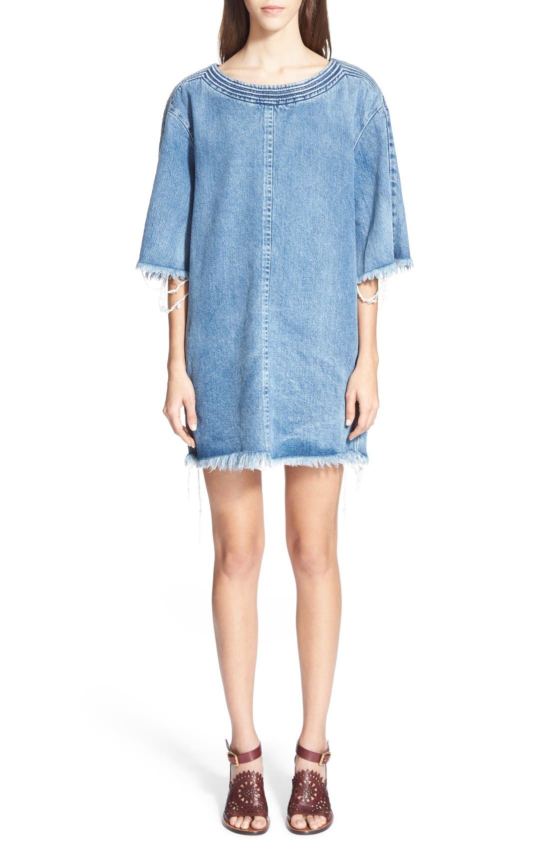 Chloé Raw Edge Boatneck Denim Shift Dress Nordstrom