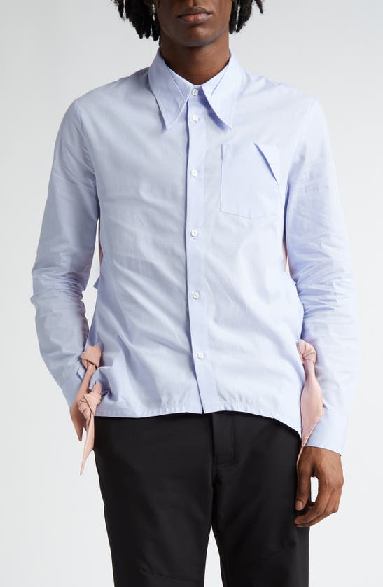 Kiko Kostadinov Rino Twisted Jersey Button-up Shirt In L Blue Stripe / Rose Tan