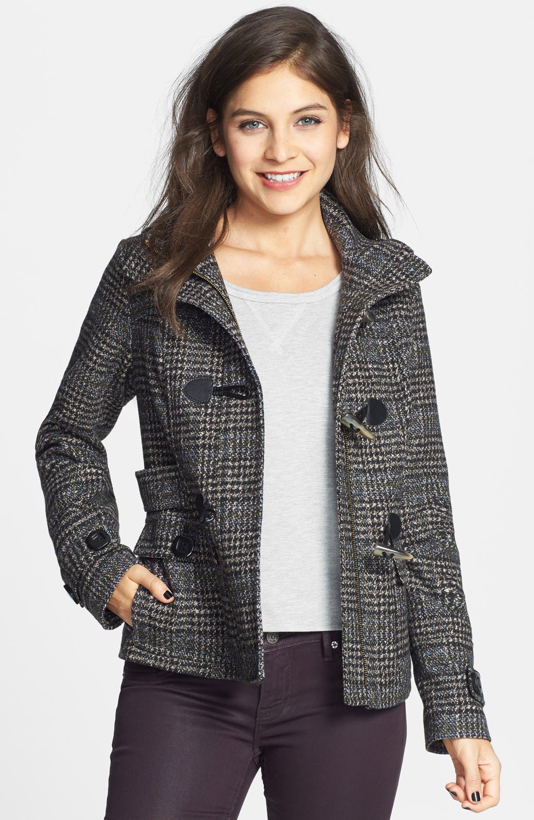Celebrity Pink Plaid Toggle Coat (Juniors) Nordstrom