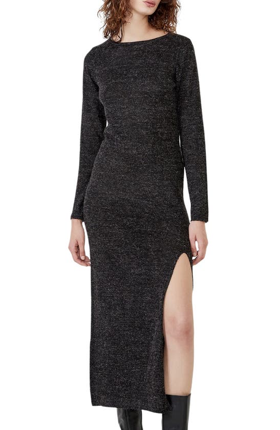 Bardot Melangé Knit Long Sleeve Dress In Charcoal