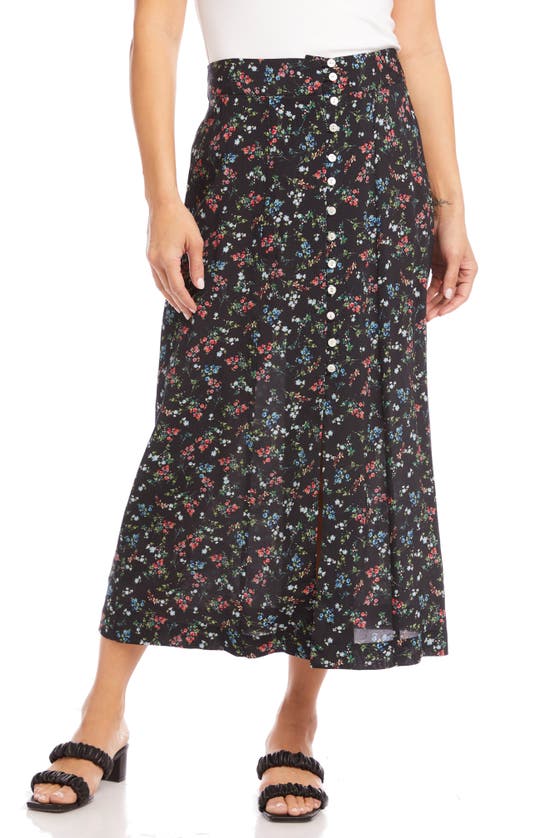 Karen Kane Floral Print Front Button Midi Skirt In Print