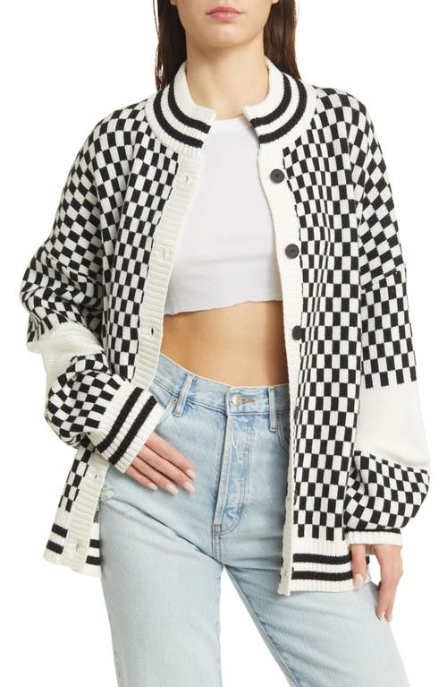 Get What I Want Grandpa Check Cardigan in Black And White Check
