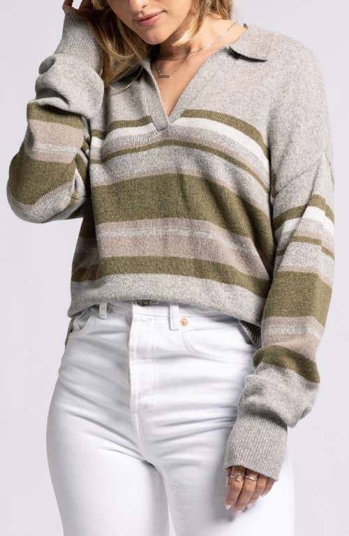 Shop Thread & Supply Aaliyah Stripe Johnny Collar Polo Sweater In Gray Moss Stripe