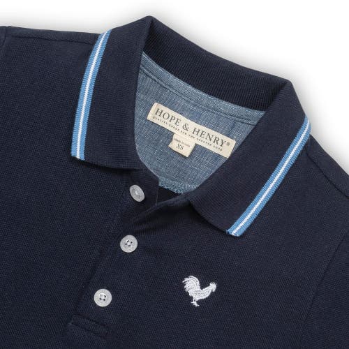 Shop Hope & Henry Boys' Organic Pique Polo, Kids In Navy With Blue And White