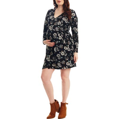 Everly Grey Brigida Long Sleeve Maternity/nursing Wrap Dress, Black
