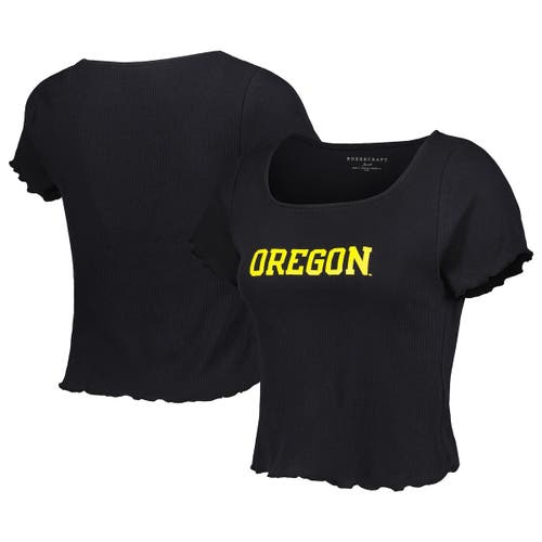 BOXERCRAFT Women's Black Oregon Ducks Baby Rib Lettuce-Edge Trim T-Shirt