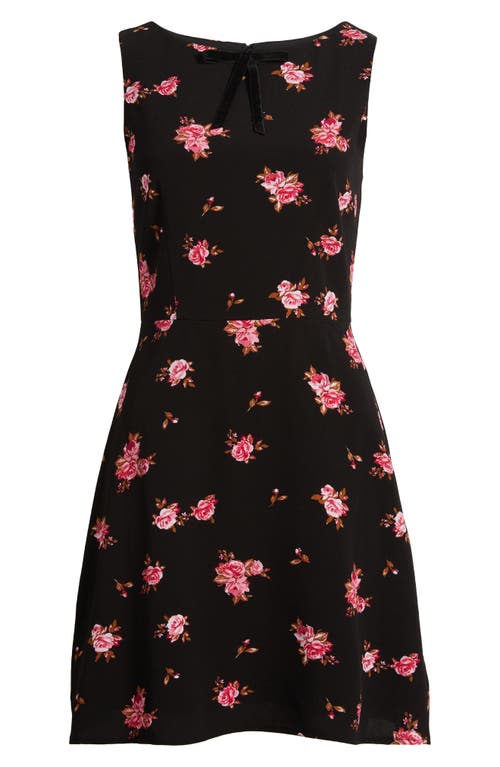 Shop Charles Henry Floral Bow Neck Fit & Flare Minidress In Black Ditsy