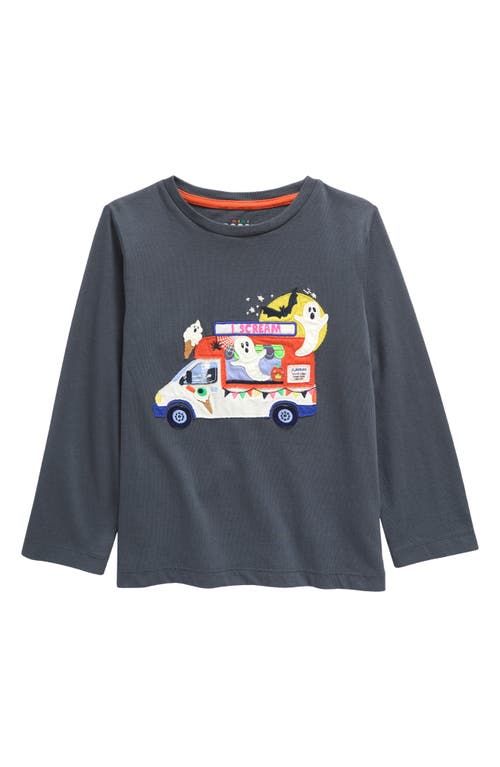 Shop Mini Boden Kids' Halloween Appliqué Long Sleeve Cotton T-shirt In Smoke