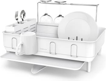 simplehuman Steel Frame Dish Rack with Wine Glass Holder in Grey (As Is  Item) - Bed Bath & Beyond - 12511187