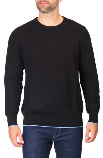 Tailorbyrd Textured Waffle Knit Crewneck Sweater In Black