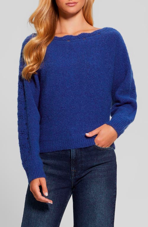 Shop Guess Malorie Pointelle Detail Dolman Sleeve Sweater In Surfing Blue