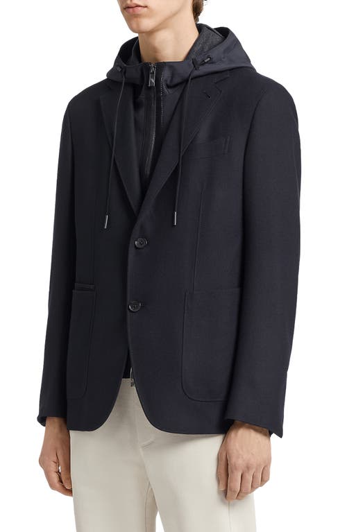 ZEGNA Trofeo Wool Blend Sports Jacket with Removable Hooded Dickey in Navy at Nordstrom, Size 36 Us