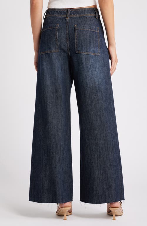 Shop Ashley Mason Raw Hem Ankle Wide Leg Jeans In Dark Denim