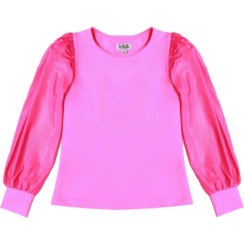 Mia New York Kids' Metallic Long Sleeve Mixed Media Top In Pink