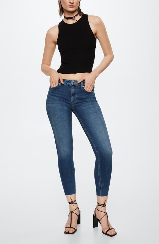 Shop Mango Crop Skinny Jeans In Dark Blue