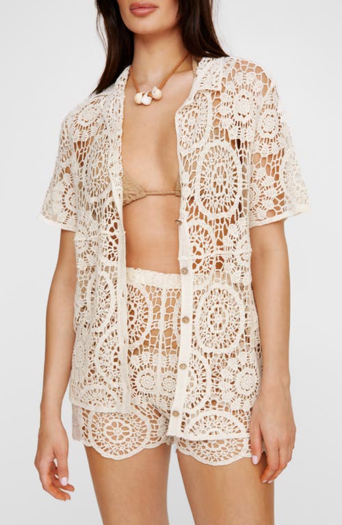 Shop Nasty Gal Premium Hand Crochet Resort Button-up Shirt In Cream