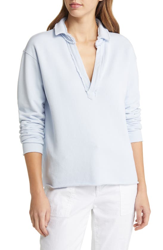 Frank & Eileen Cotton French Terry Popover Henley Top In Shirting Blue