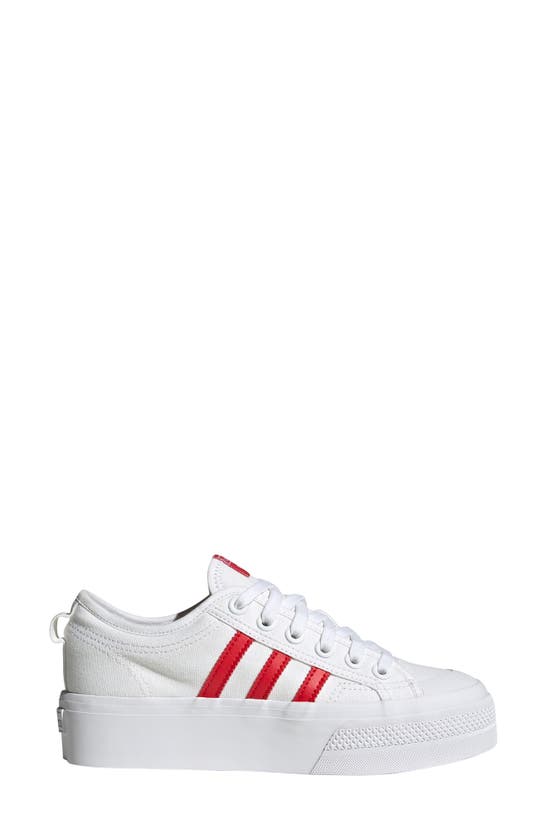 Adidas Originals Nizza Platform Sneaker In White/ Better Scarlet/ Black