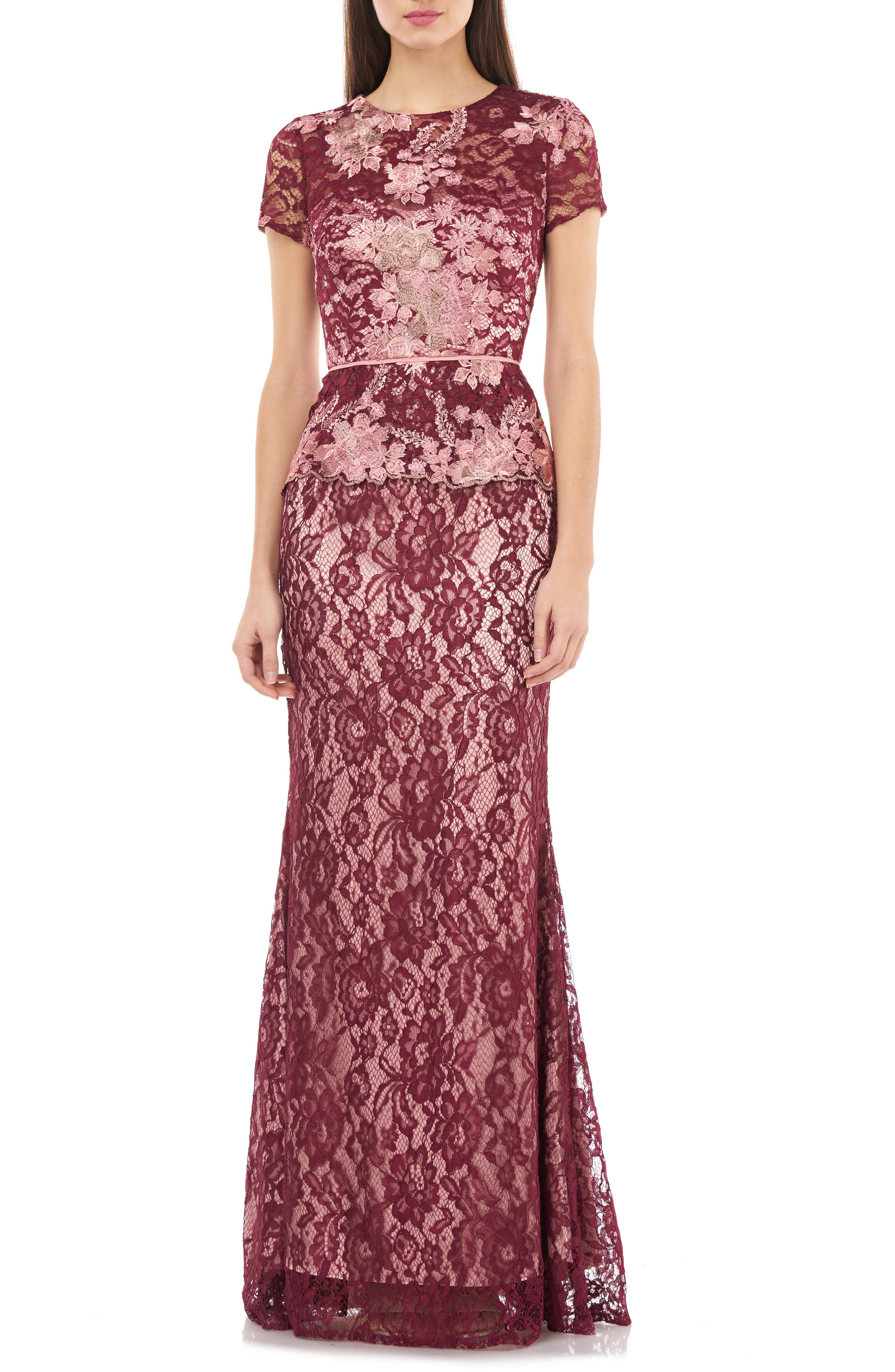 Js Collections Lace Gown, Burgundy